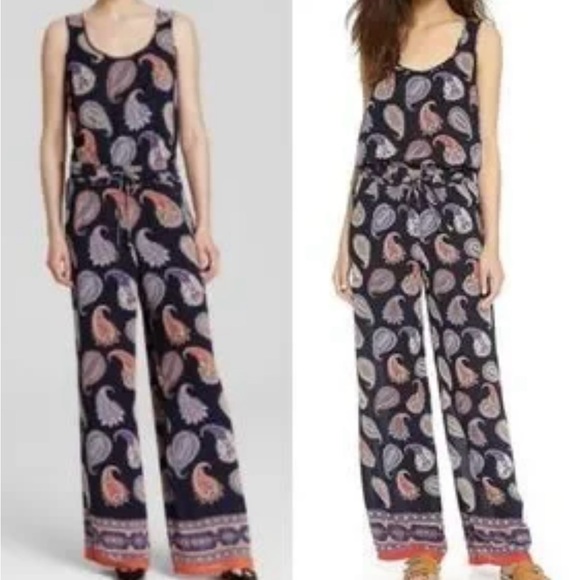 Tory Burch Black and Orange Jumpsuit with Wide Legs - Picture 1 of 6